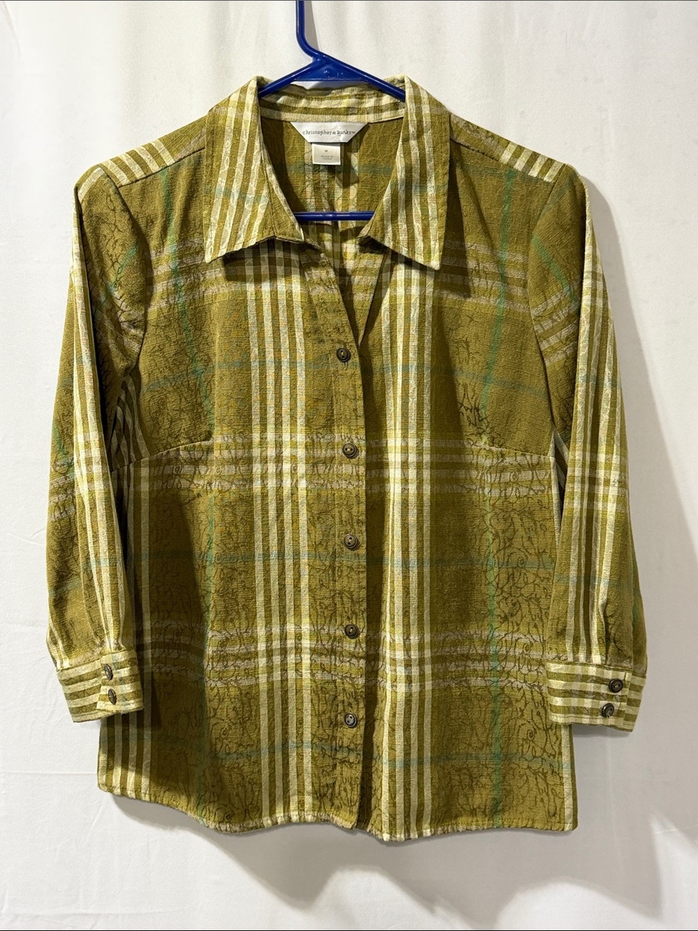 Christopher & Banks Olive and Cream Plaid Button-Down Shirt